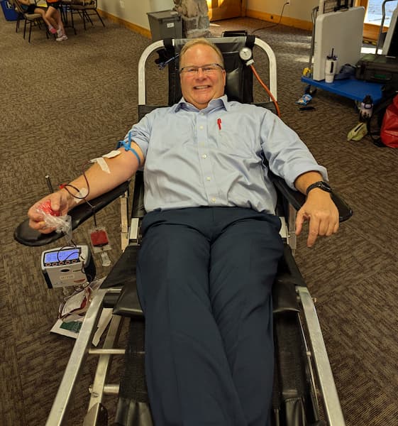 Peter MacGregor Donating Blood in September